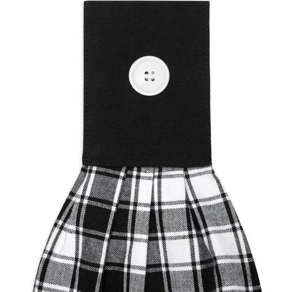 Black White Check Hanging Kitchen Towels Set Cotton Dish Hand Towels Button - Picture 2 of 8